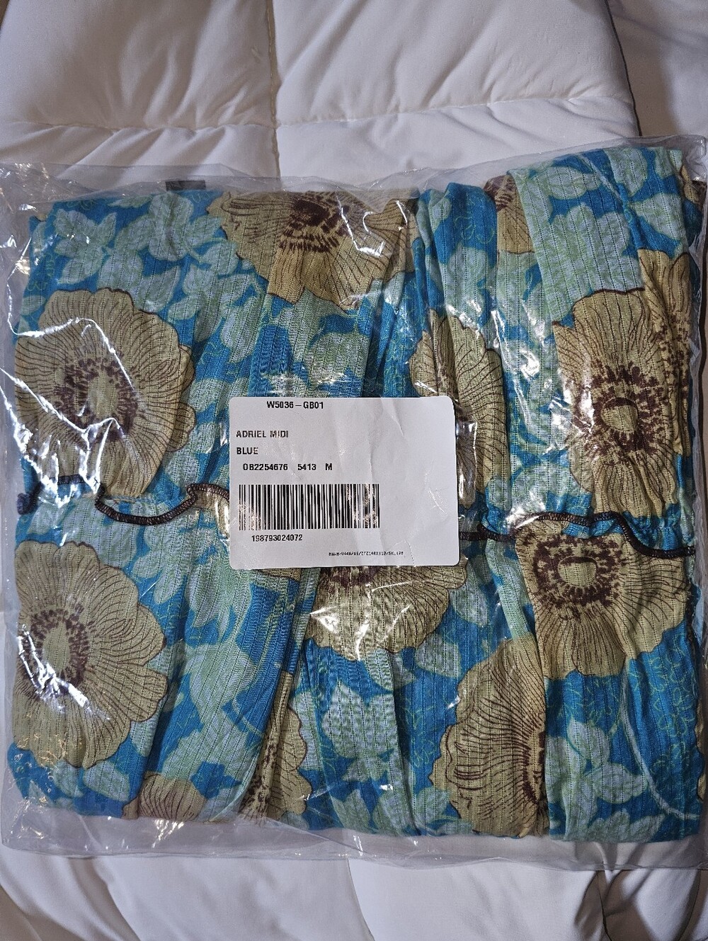 NWT Free People Hawaiian Ocean Combo Blue Smocked Tiered Midi Dress Size M - Picture 9 of 9